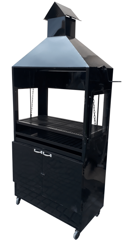 Asador parrilla graduable con campana y vidrios templados